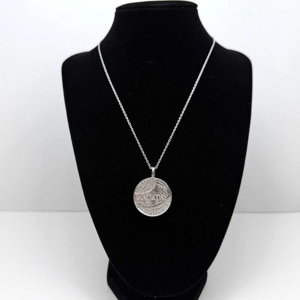 Artistry 925 Sterling Silver Pendant Necklace Pave Rhinestone Jewelry 9.5 in L